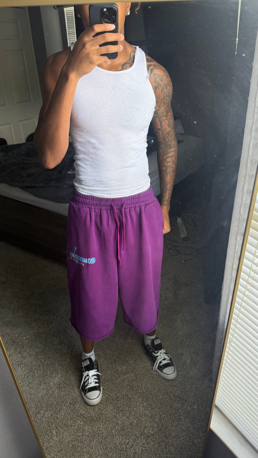 purple long shorts