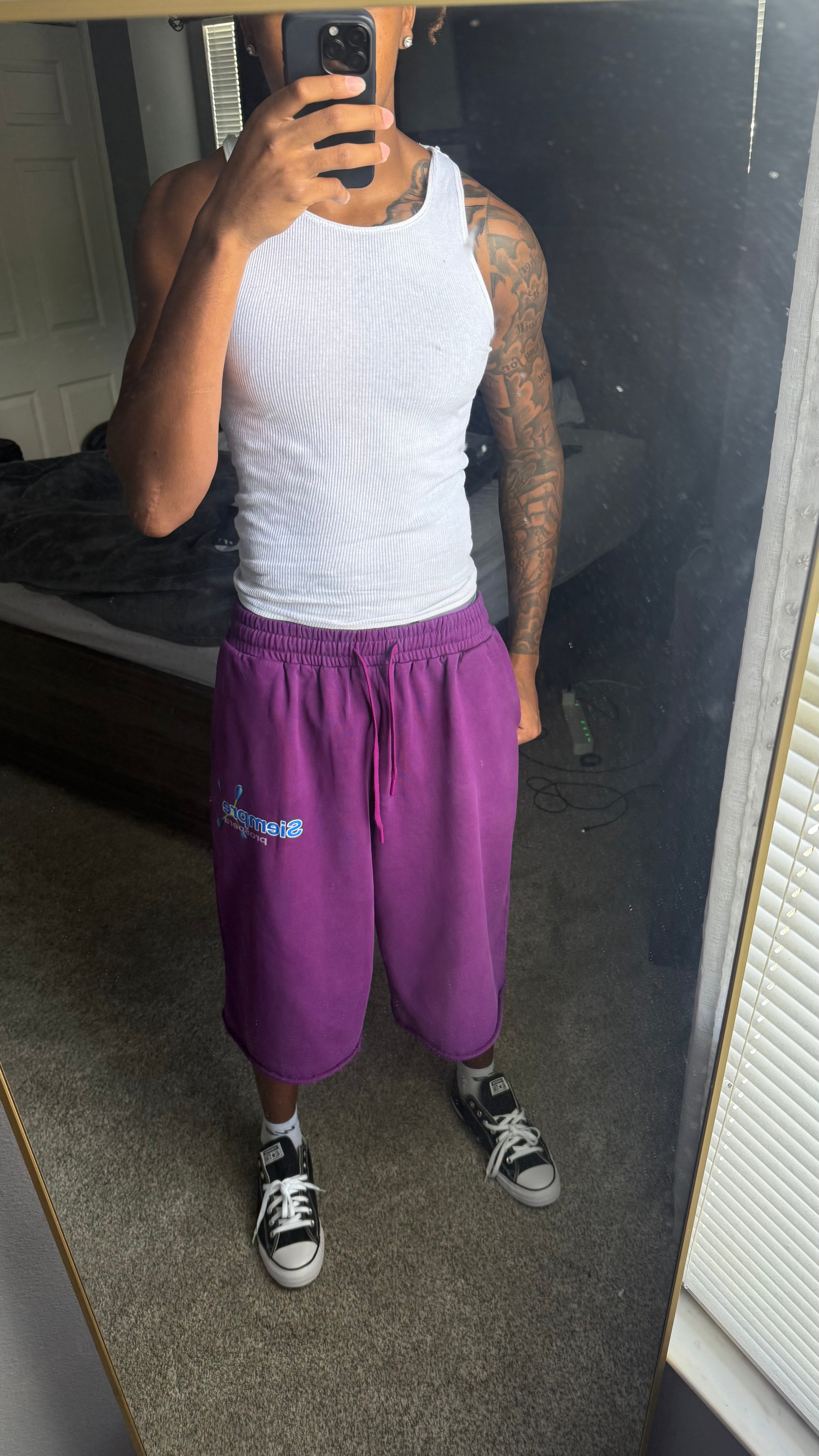 purple long shorts